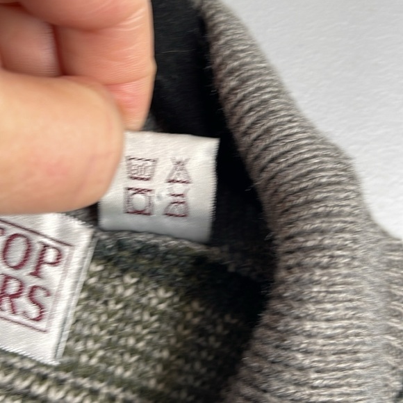 VINTAGE 90s Mens Wool Blend Tip Top FairIsle Style Polo Collar Sweater Grey M - Picture 9 of 11